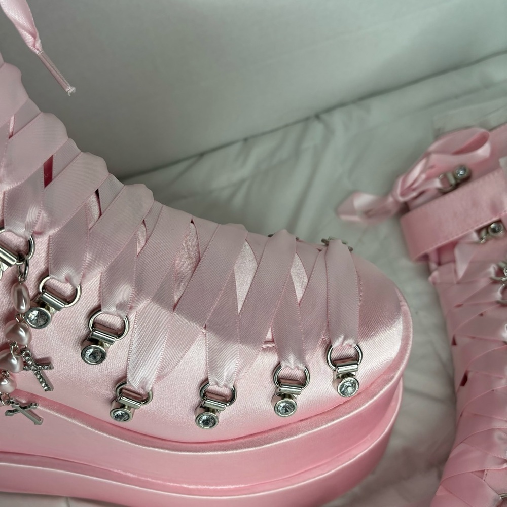 Sugar Thrillz Pink Holy Revelation Traitor Platform Boots - Picture 4 of 12